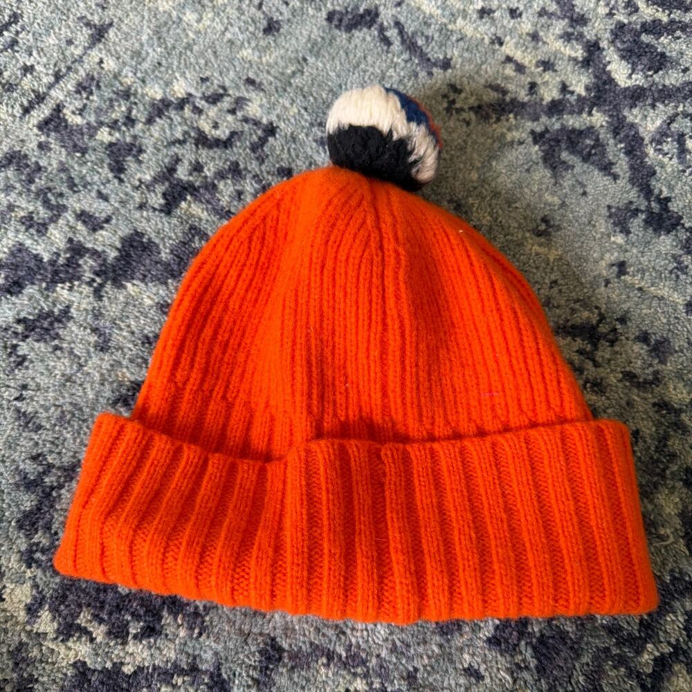 POLO Ralph Lauren Kid’s Wool Vibrant Orange Navy Blue Pony Graphic Pom Pom - Picture 3 of 7